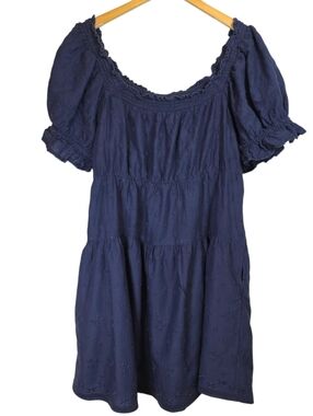 Old Navy Tiered Embroidered Smock Dress Sz L Cottagecore Milkmade Western Navy